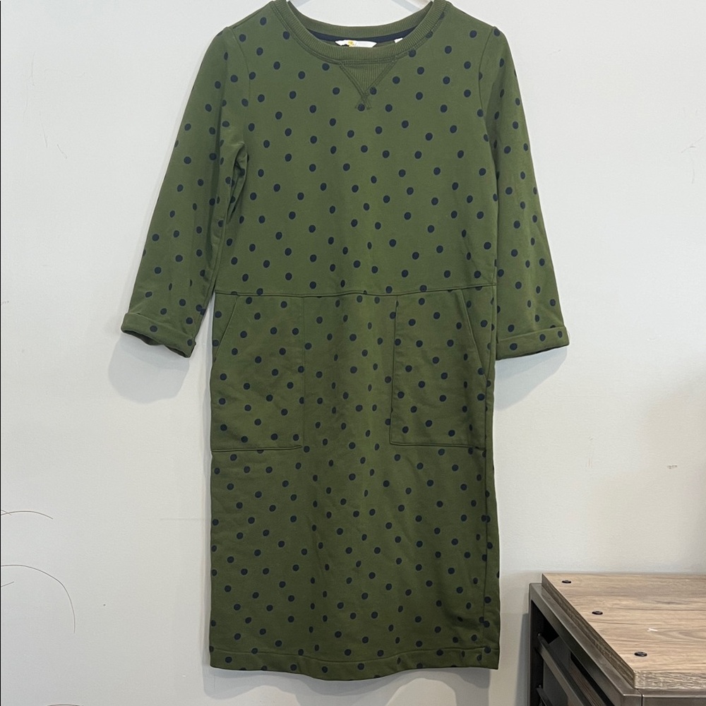 boden size 6 womens green and black polka dot dress artsy, funky, comfort